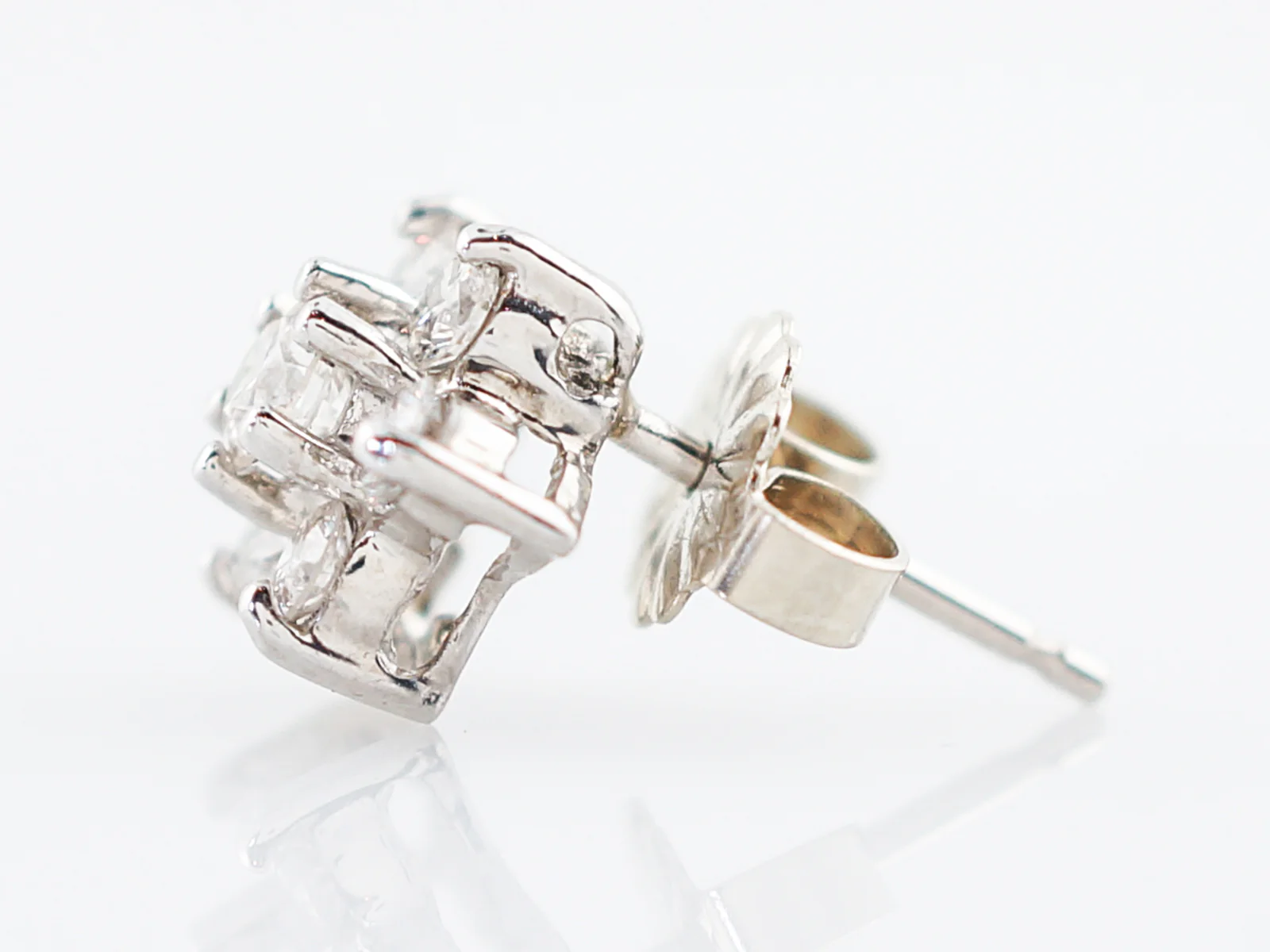 Cluster Earrings Modern .78 Round Brilliant Cut Diamonds in 14k White Gold - Image 4