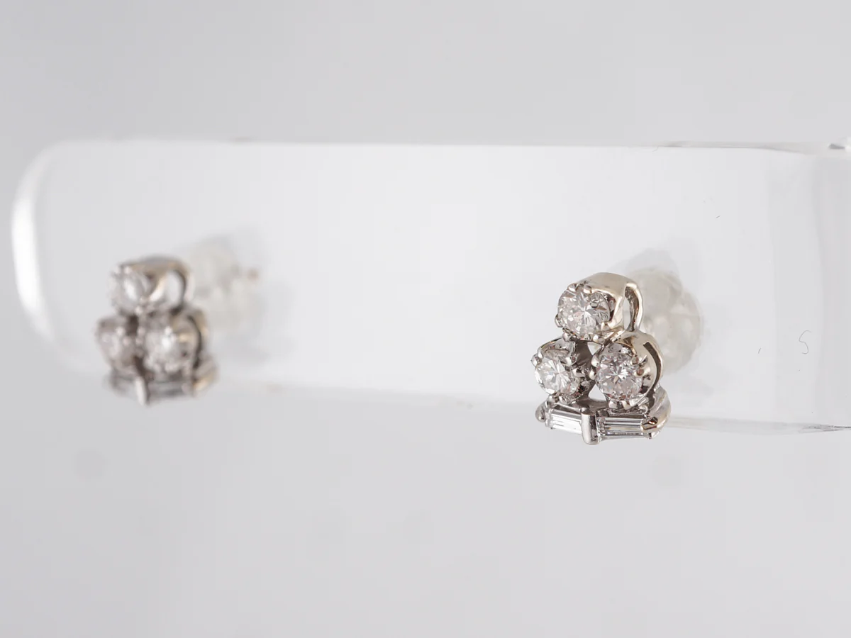 Cluster Earrings Studs w/ Round Brilliant Diamonds in 14k - Image 2