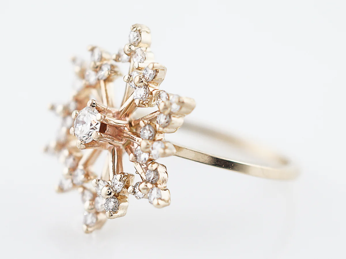 Cluster Snowflake Ring Modern .65 Round Brilliant Cut Diamonds in 14k Yellow Gold - Image 2
