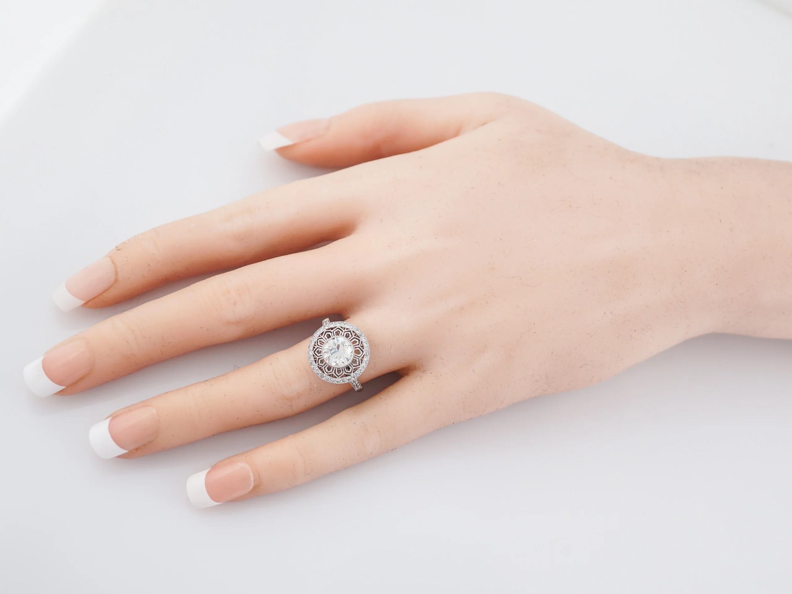 ***RTV***Cocktail Ring Modern 1.32 Old European Cut Diamond in Platinum - Image 8