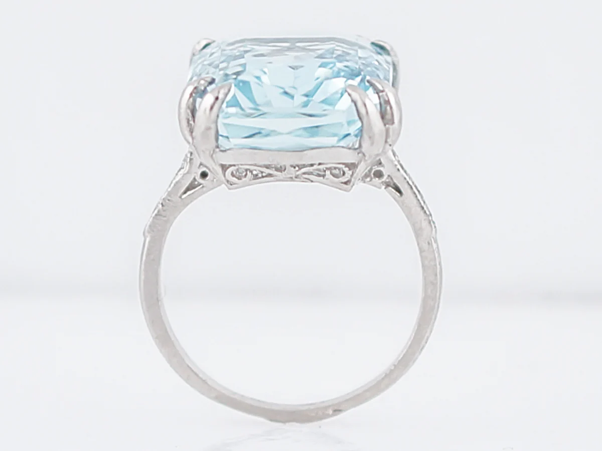 Cocktail Ring Modern 11.42 Emerald Cut Aquamarine & Diamonds in Platinum - Image 4