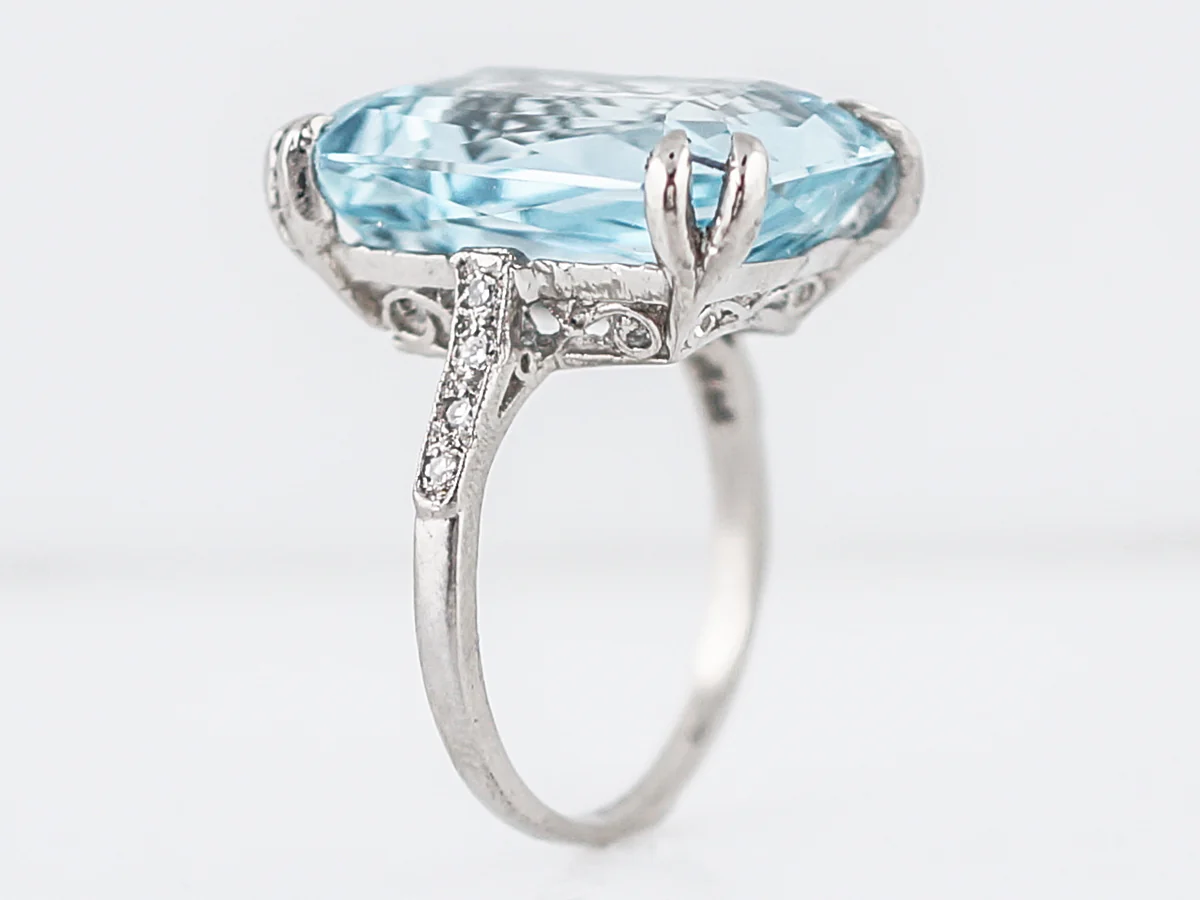 Cocktail Ring Modern 11.42 Emerald Cut Aquamarine & Diamonds in Platinum - Image 5