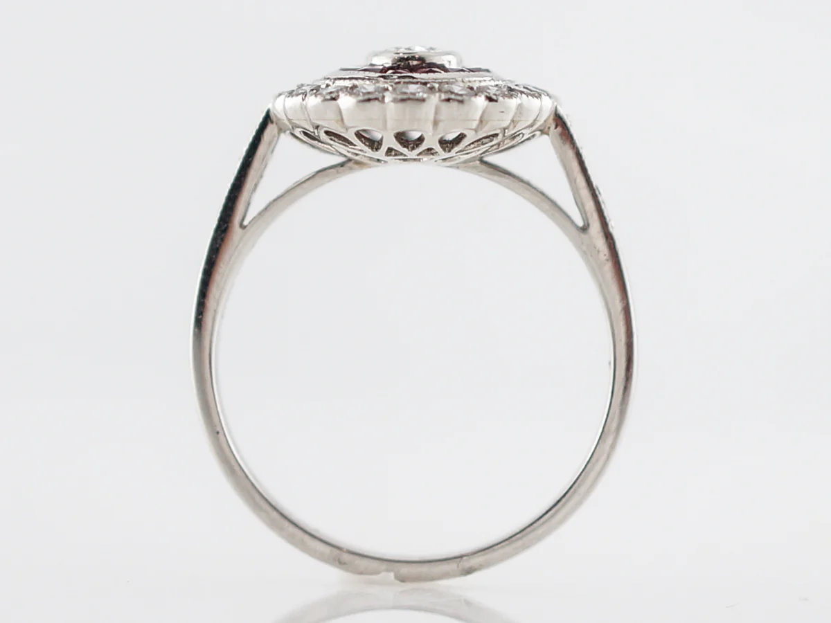 Cocktail Ring Modern .18 Oval Cut Diamond & French Cut Rubies in Platinum - Image 4