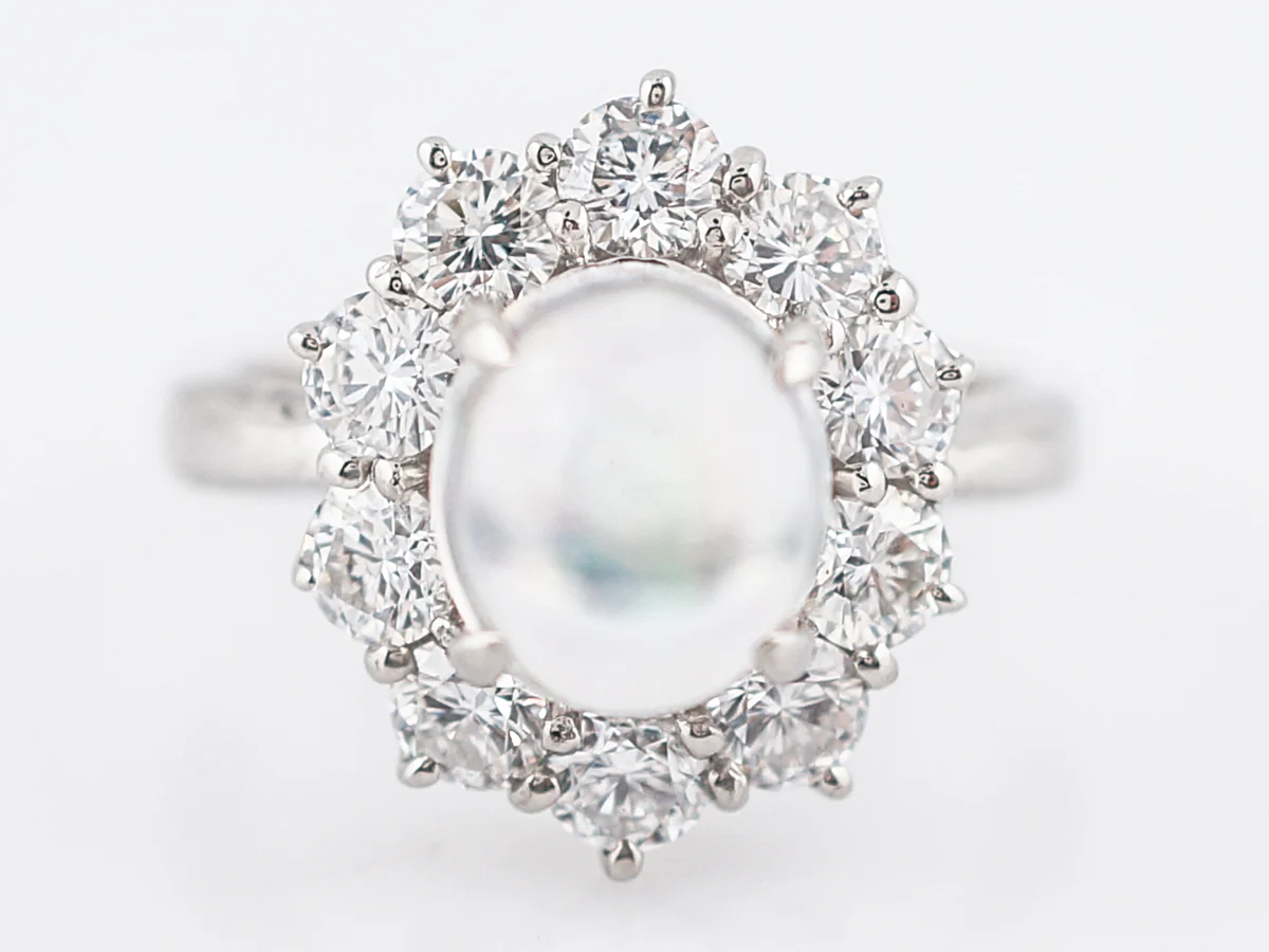 Cocktail Ring Modern 2.53 Cabochon Cut Opal & Diamonds in Platinum