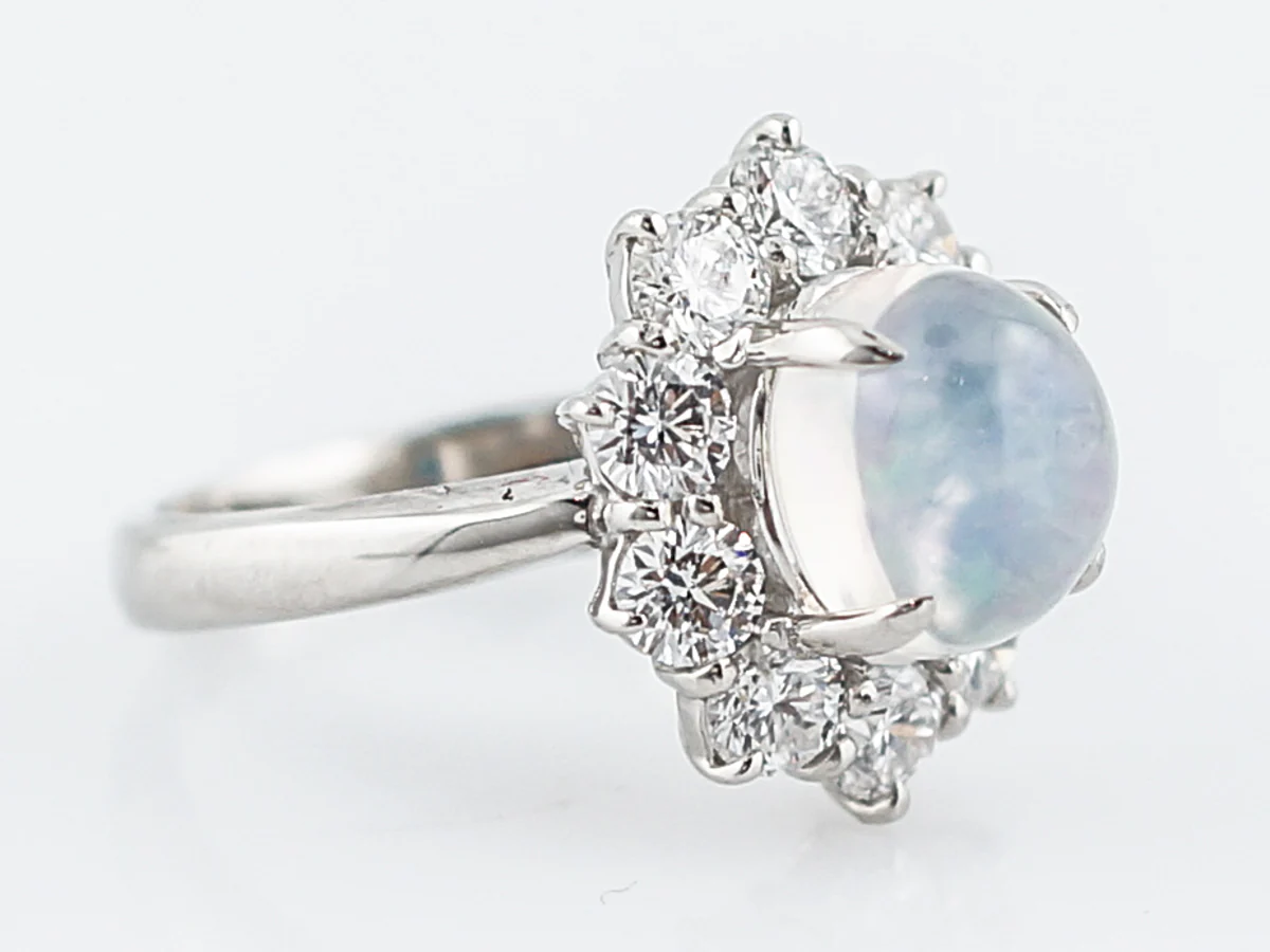 Cocktail Ring Modern 2.53 Cabochon Cut Opal & Diamonds in Platinum - Image 2