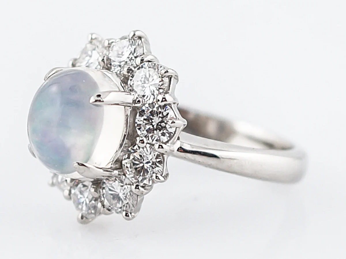 Cocktail Ring Modern 2.53 Cabochon Cut Opal & Diamonds in Platinum - Image 3