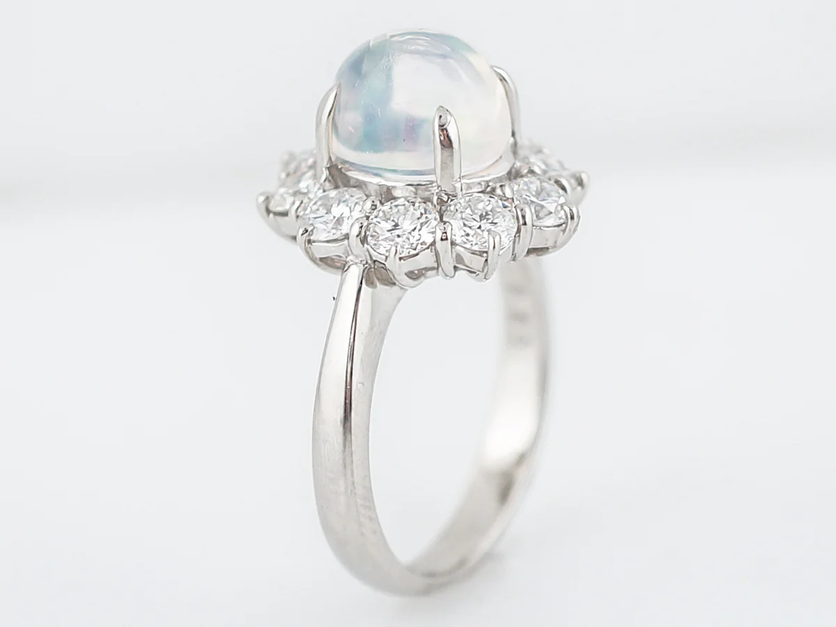 Cocktail Ring Modern 2.53 Cabochon Cut Opal & Diamonds in Platinum - Image 4