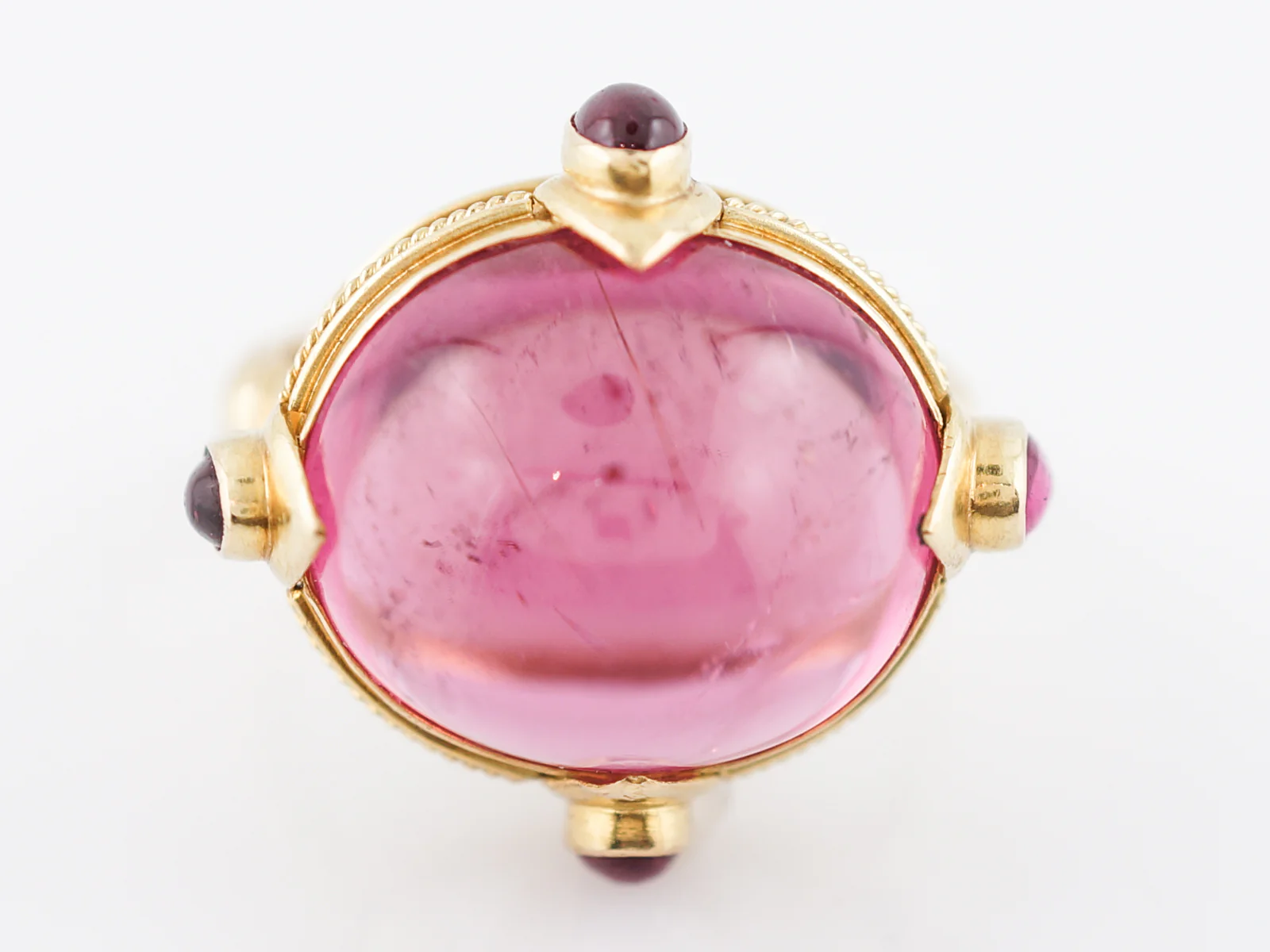 Cocktail Ring Modern 24.36 Oval Cabochon Cut Pink Tourmaline in 18k Yellow Gold - Image 2