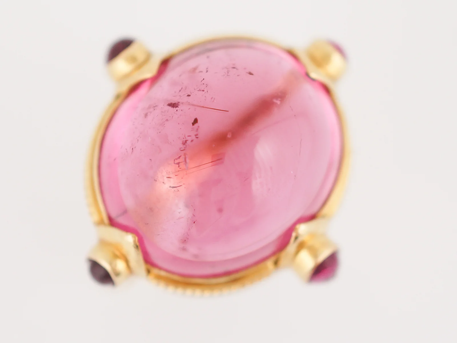 Cocktail Ring Modern 24.36 Oval Cabochon Cut Pink Tourmaline in 18k Yellow Gold - Image 5