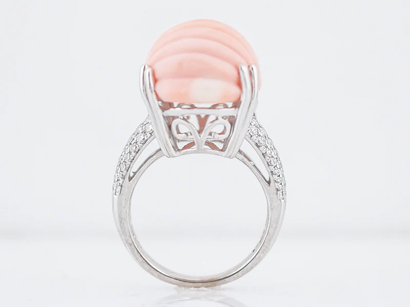 Cocktail Ring Modern 28.94 Carved Oval Coral in 14k White Gold - Image 4