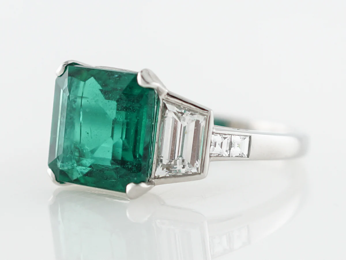 Cocktail Ring Modern 3.98 Square Cut Emerald Diamonds in Platinum - Image 2