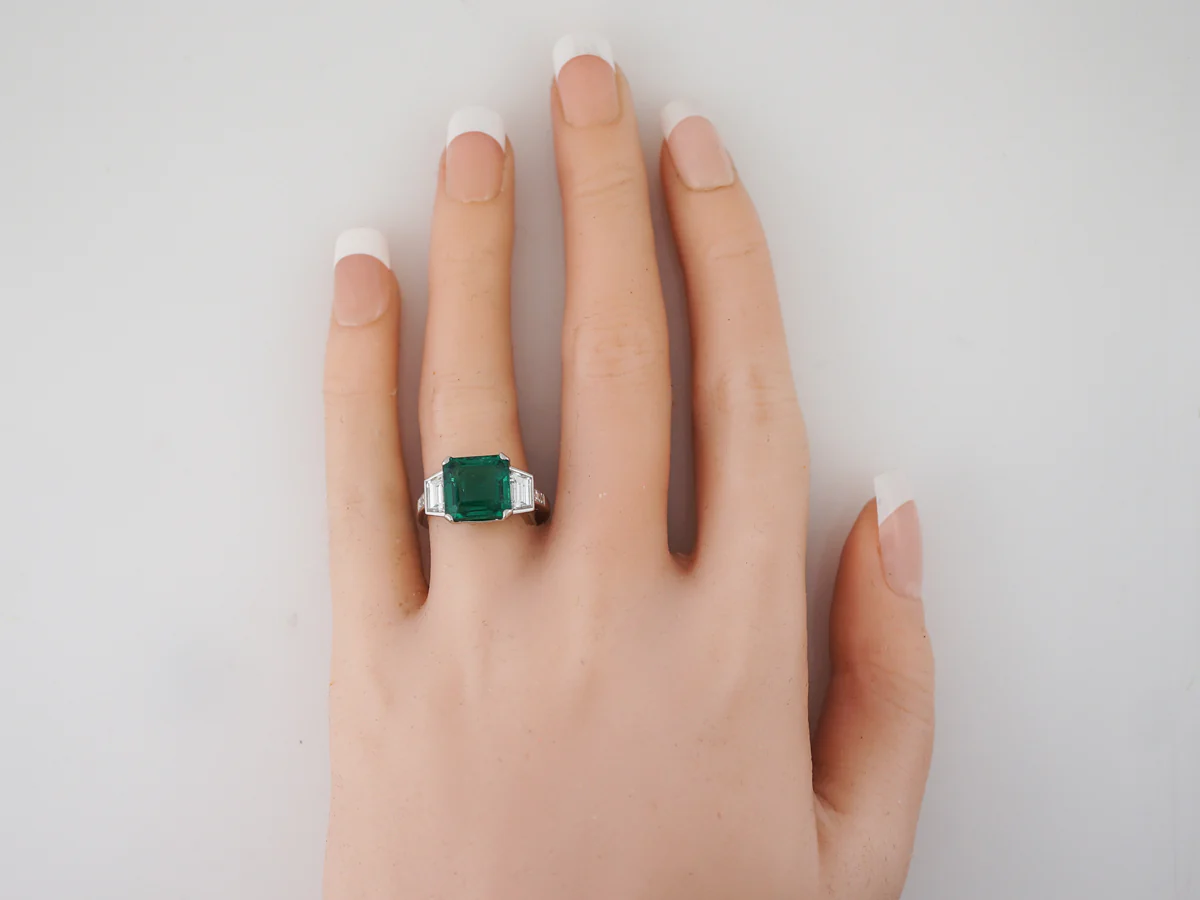 Cocktail Ring Modern 3.98 Square Cut Emerald Diamonds in Platinum - Image 6