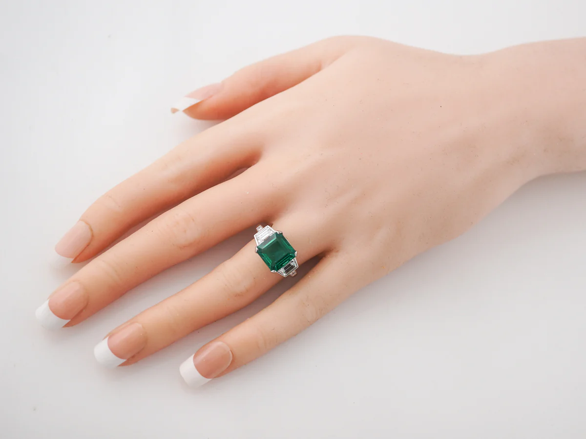Cocktail Ring Modern 3.98 Square Cut Emerald Diamonds in Platinum - Image 7