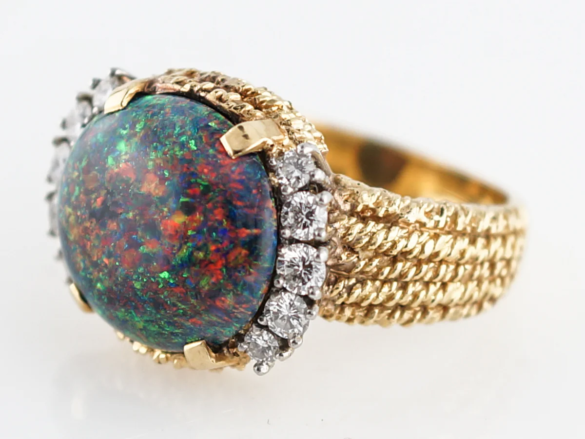 Cocktail Ring Modern 5.76 Cabochon Cut Black Opal & in Platinum & 18k Yellow Gold - Image 2