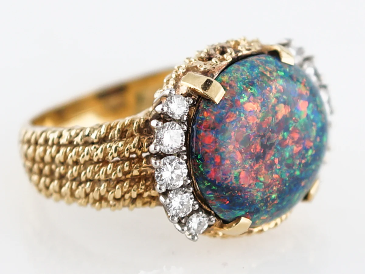 Cocktail Ring Modern 5.76 Cabochon Cut Black Opal & in Platinum & 18k Yellow Gold - Image 3