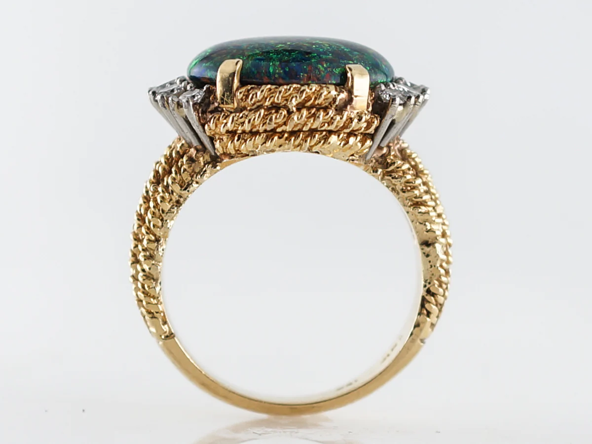 Cocktail Ring Modern 5.76 Cabochon Cut Black Opal & in Platinum & 18k Yellow Gold - Image 4