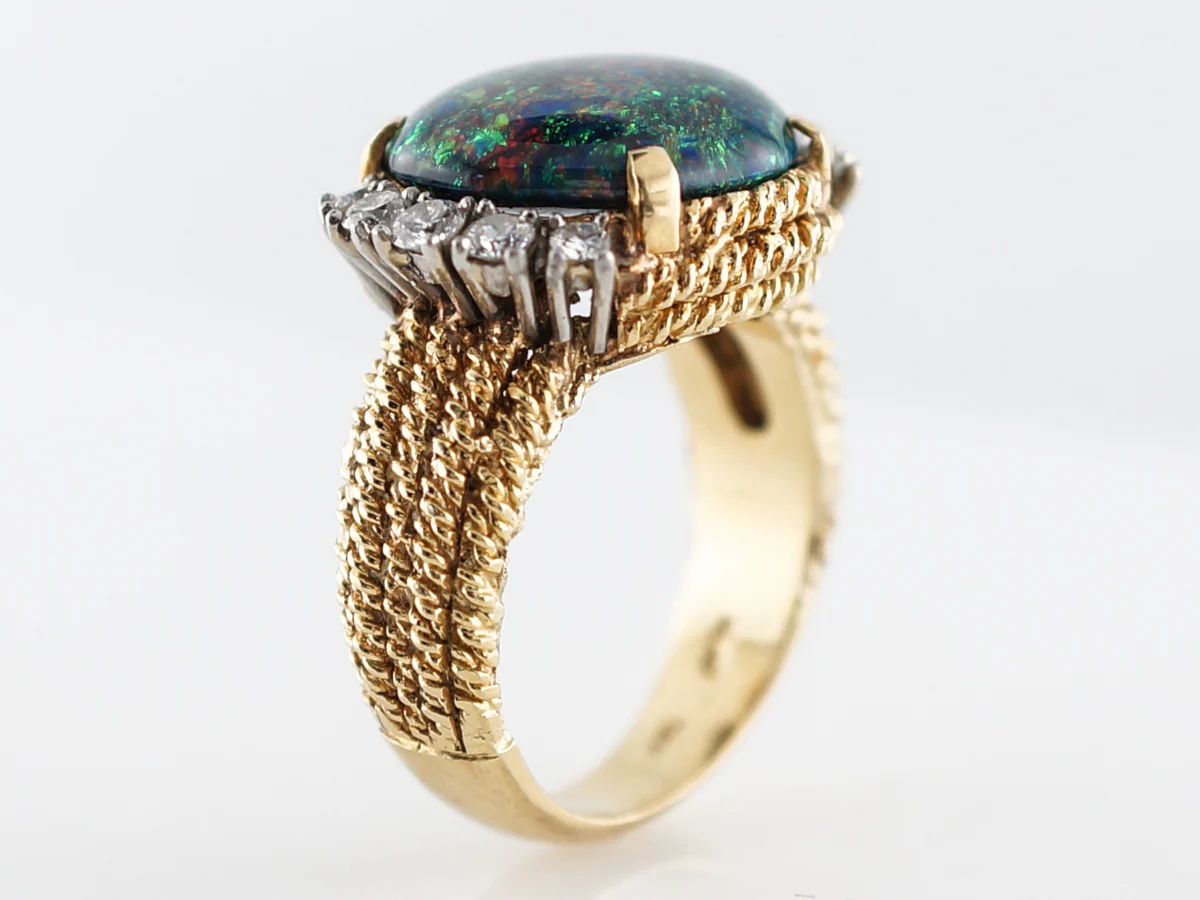 Cocktail Ring Modern 5.76 Cabochon Cut Black Opal & in Platinum & 18k Yellow Gold - Image 5