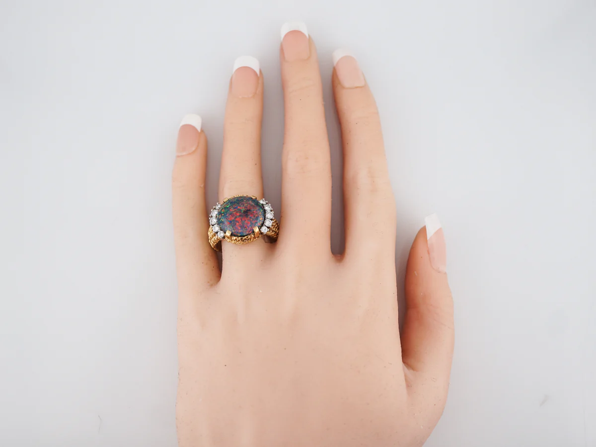 Cocktail Ring Modern 5.76 Cabochon Cut Black Opal & in Platinum & 18k Yellow Gold - Image 6