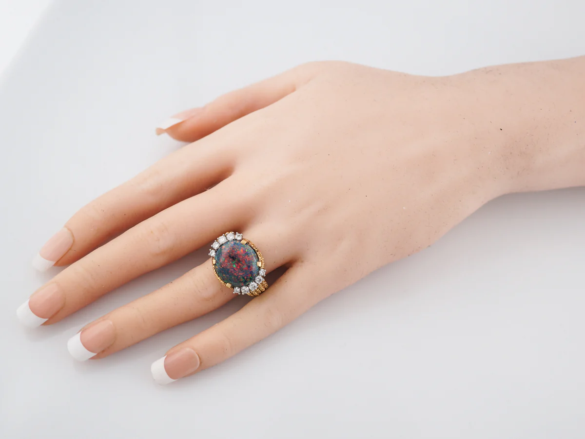 Cocktail Ring Modern 5.76 Cabochon Cut Black Opal & in Platinum & 18k Yellow Gold - Image 7