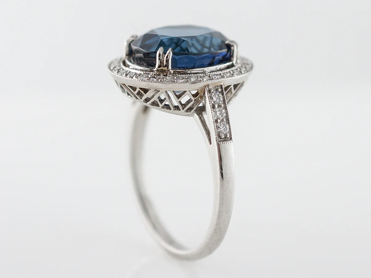 Cocktail Ring Modern 6.31 Oval Cut No Heat Sapphire & Diamonds in Platinum - Image 5