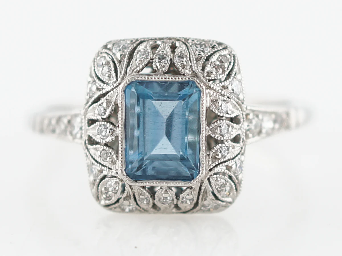 Cocktail Ring Modern .64 Emerald Cut Aquamarine in Platinum - Image 2