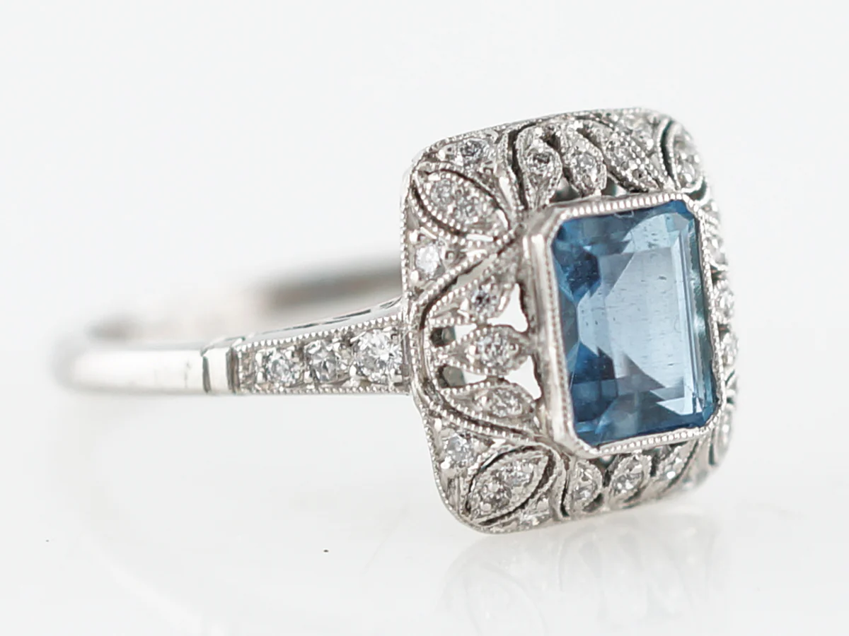 Cocktail Ring Modern .64 Emerald Cut Aquamarine in Platinum - Image 4