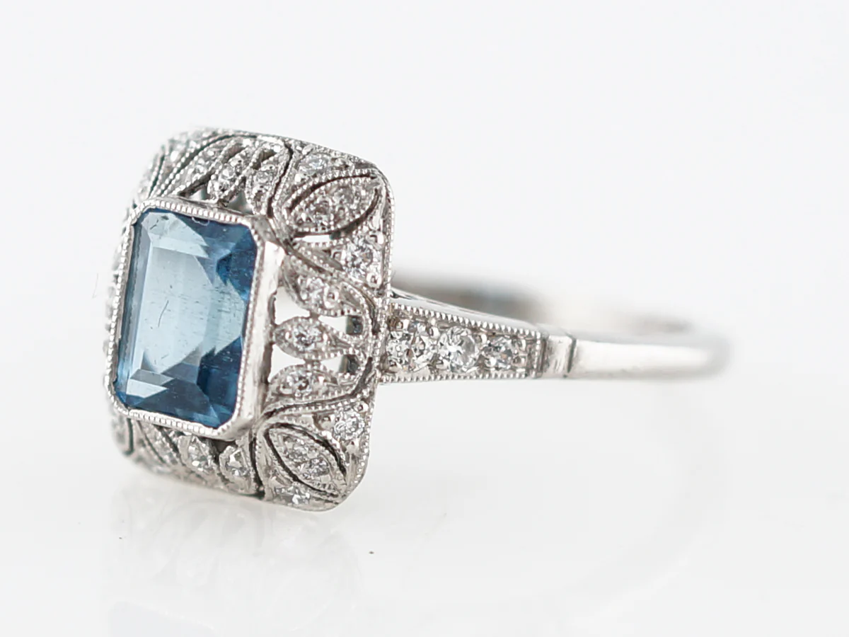 Cocktail Ring Modern .64 Emerald Cut Aquamarine in Platinum - Image 2
