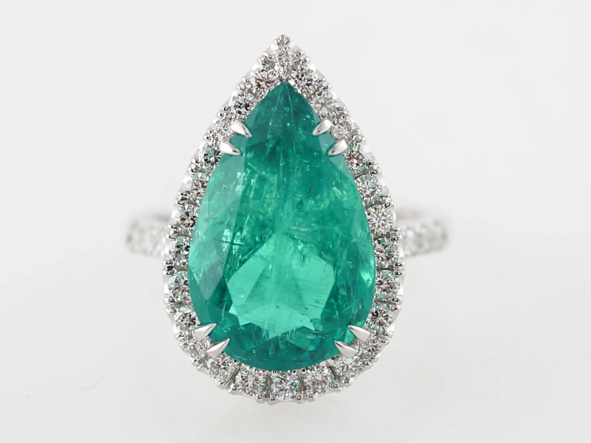 Cocktail Ring Modern GIA 6.96 Pear Cut Emerald & Diamonds in 18k White Gold