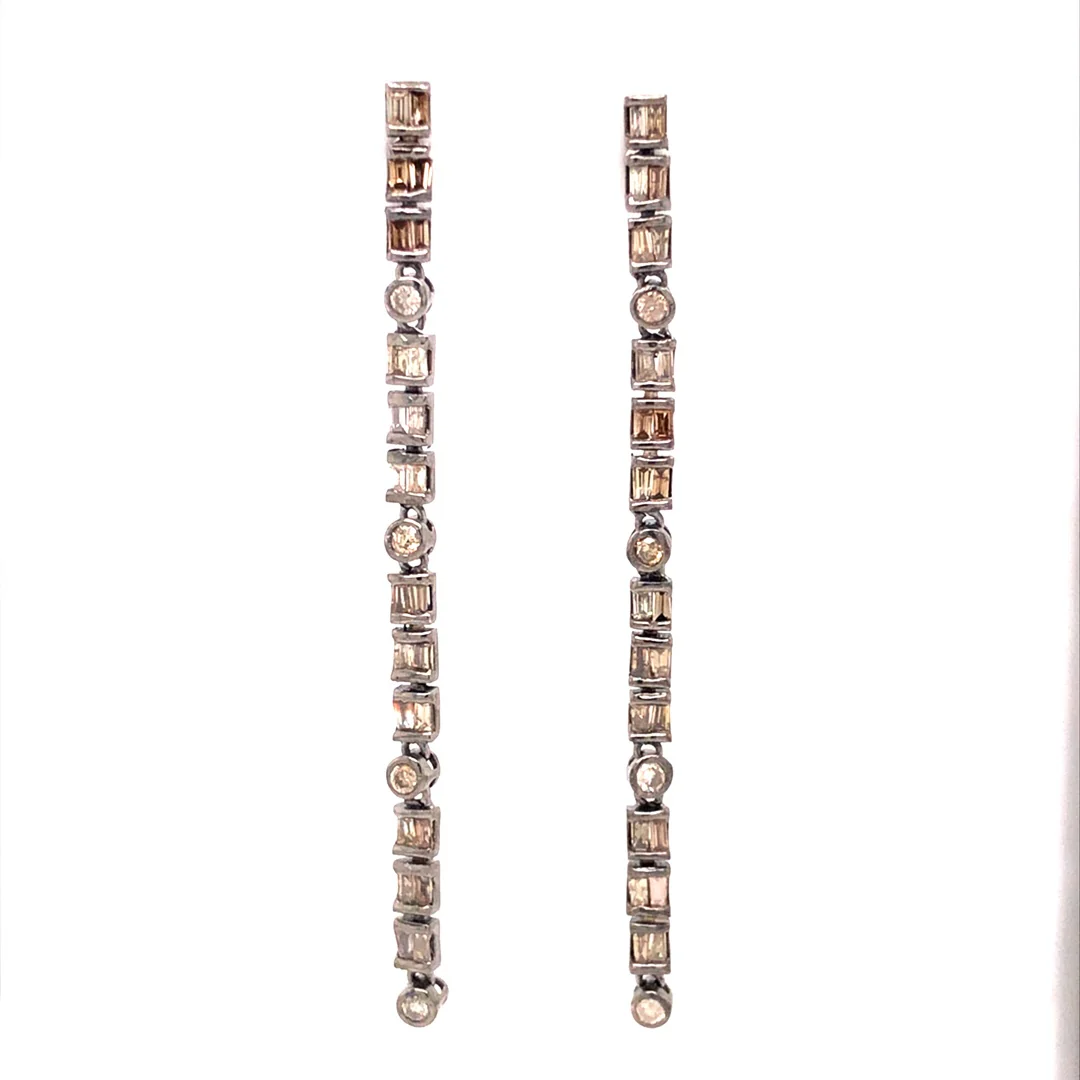 Cognac Diamond Drop Earrings in Sterling Silver