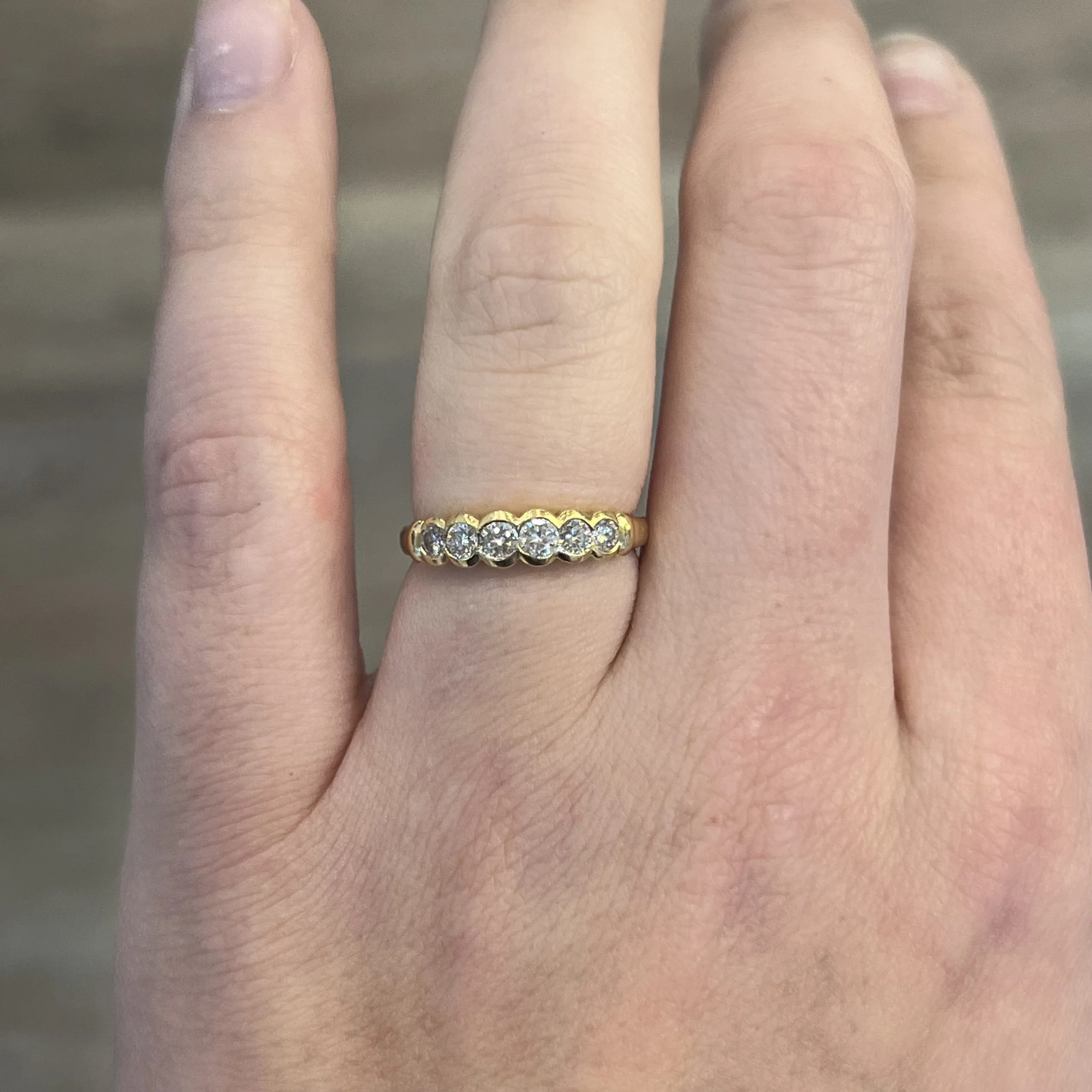 Connected Bezel Set Diamond Stacking Ring in 18k Yellow Gold - Image 6