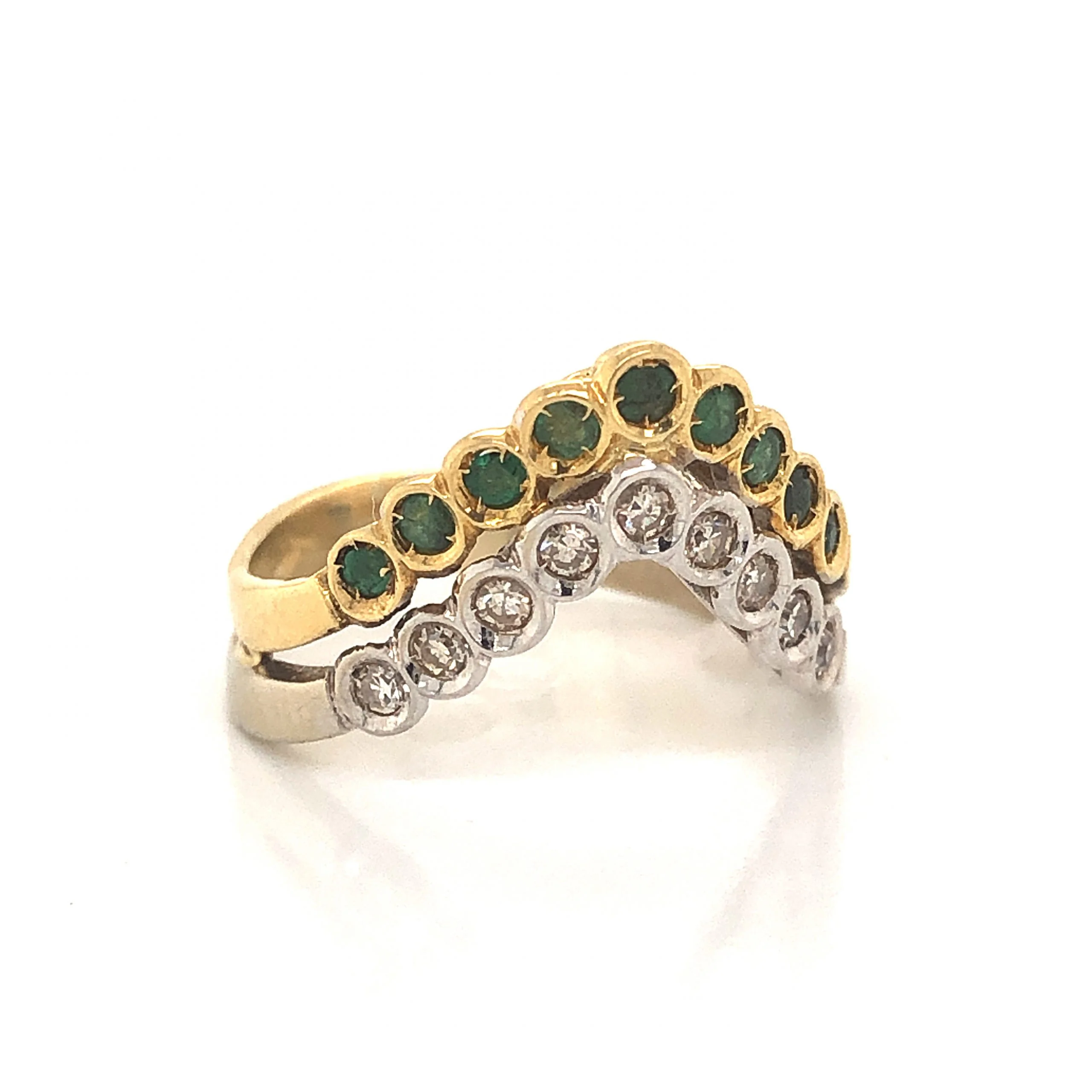 Contoured Bezel Set Emerald & Diamond Band in 18k Gold - Image 3