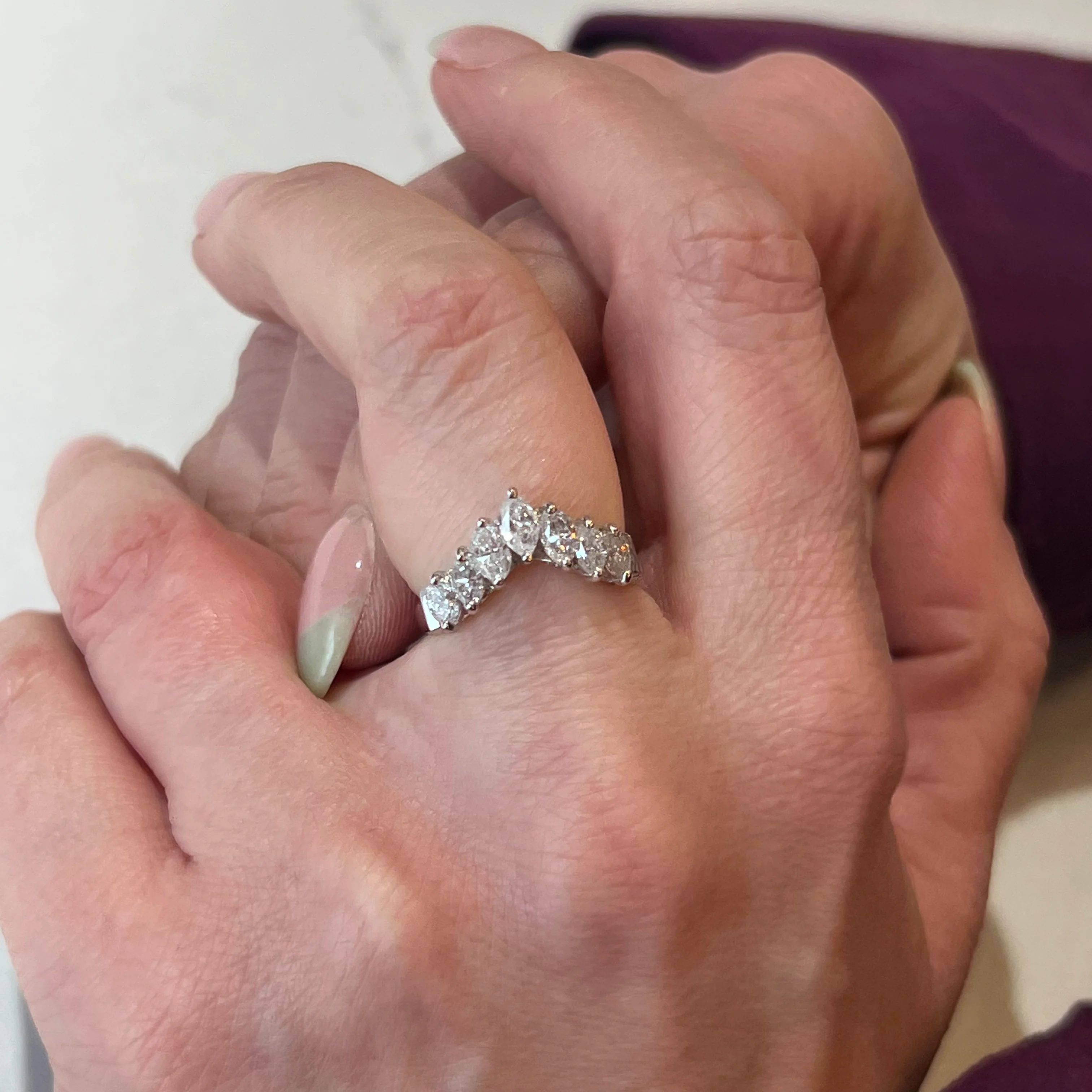 Contoured Marquise Cut Diamond Wedding Band in Platinum - Image 6