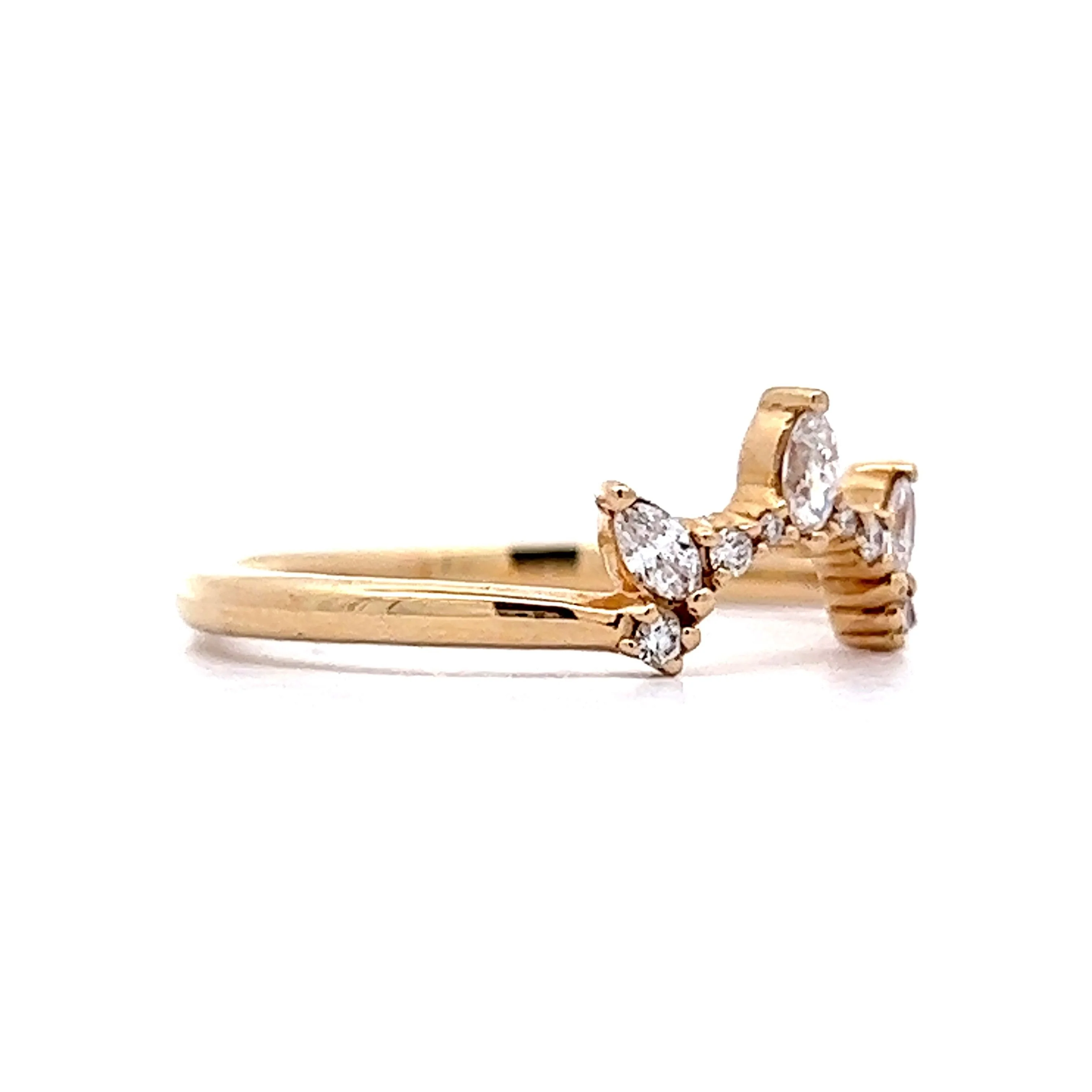 Contoured Marquise & Round Brilliant Diamond Wedding Band in 14k - Image 3