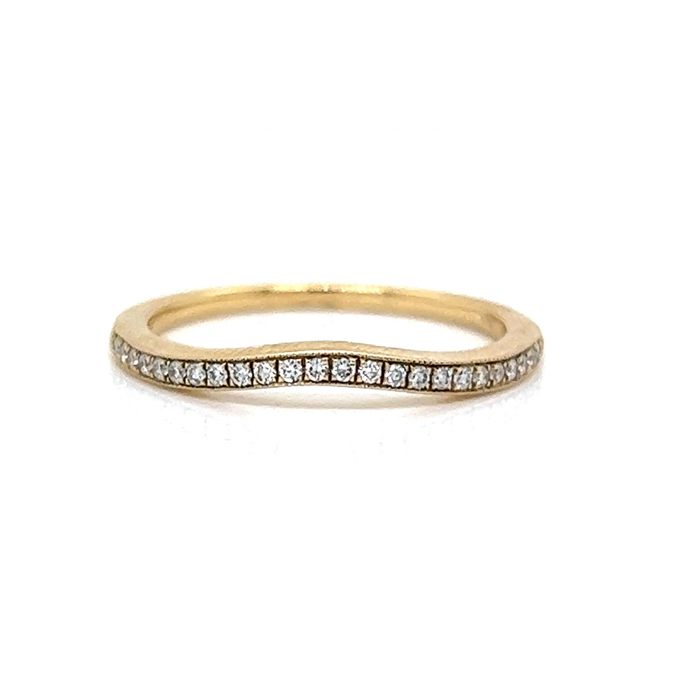 Contoured Milgrain Diamond Wedding Band in 14k Yellow Gold