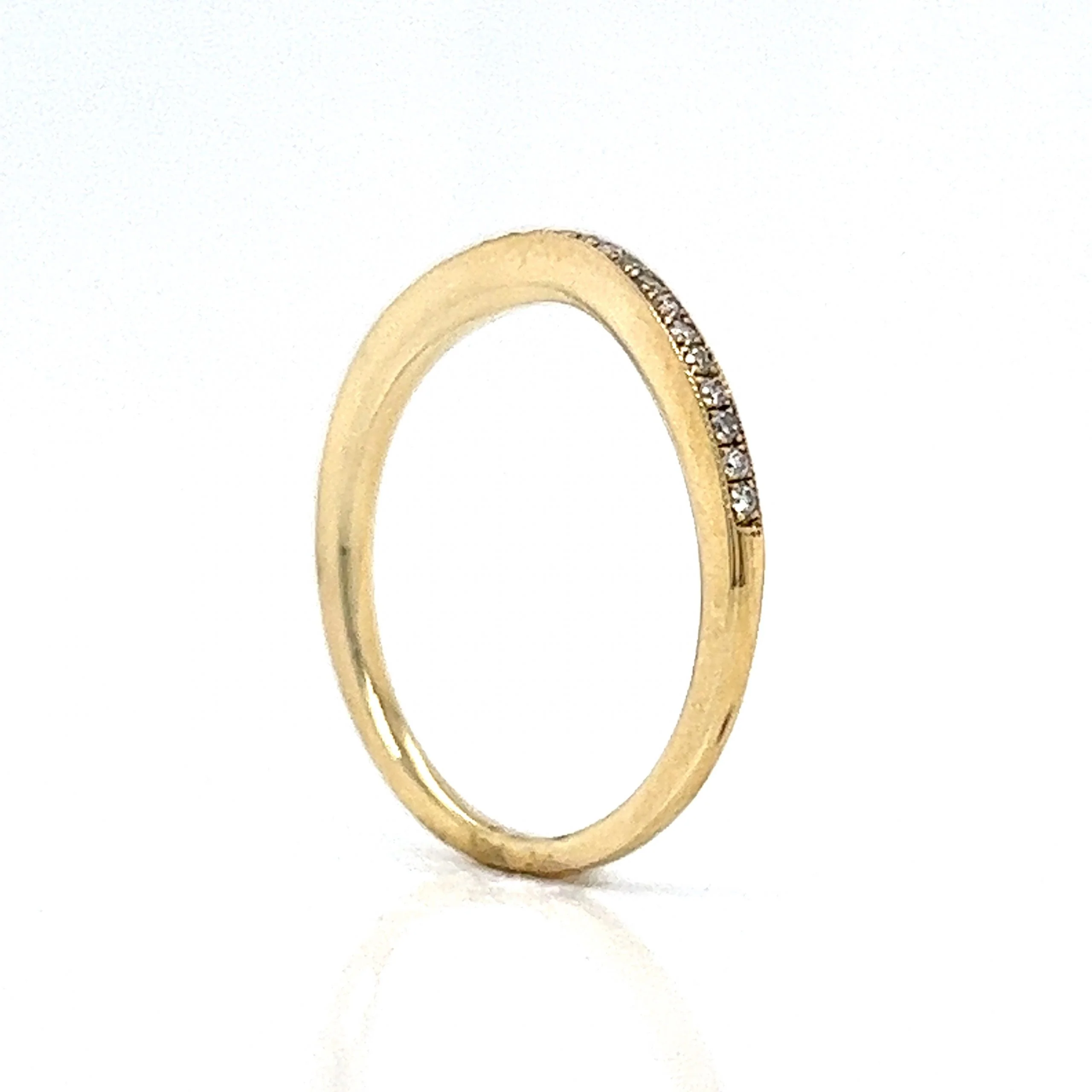 Contoured Milgrain Diamond Wedding Band in 14k Yellow Gold - Image 5