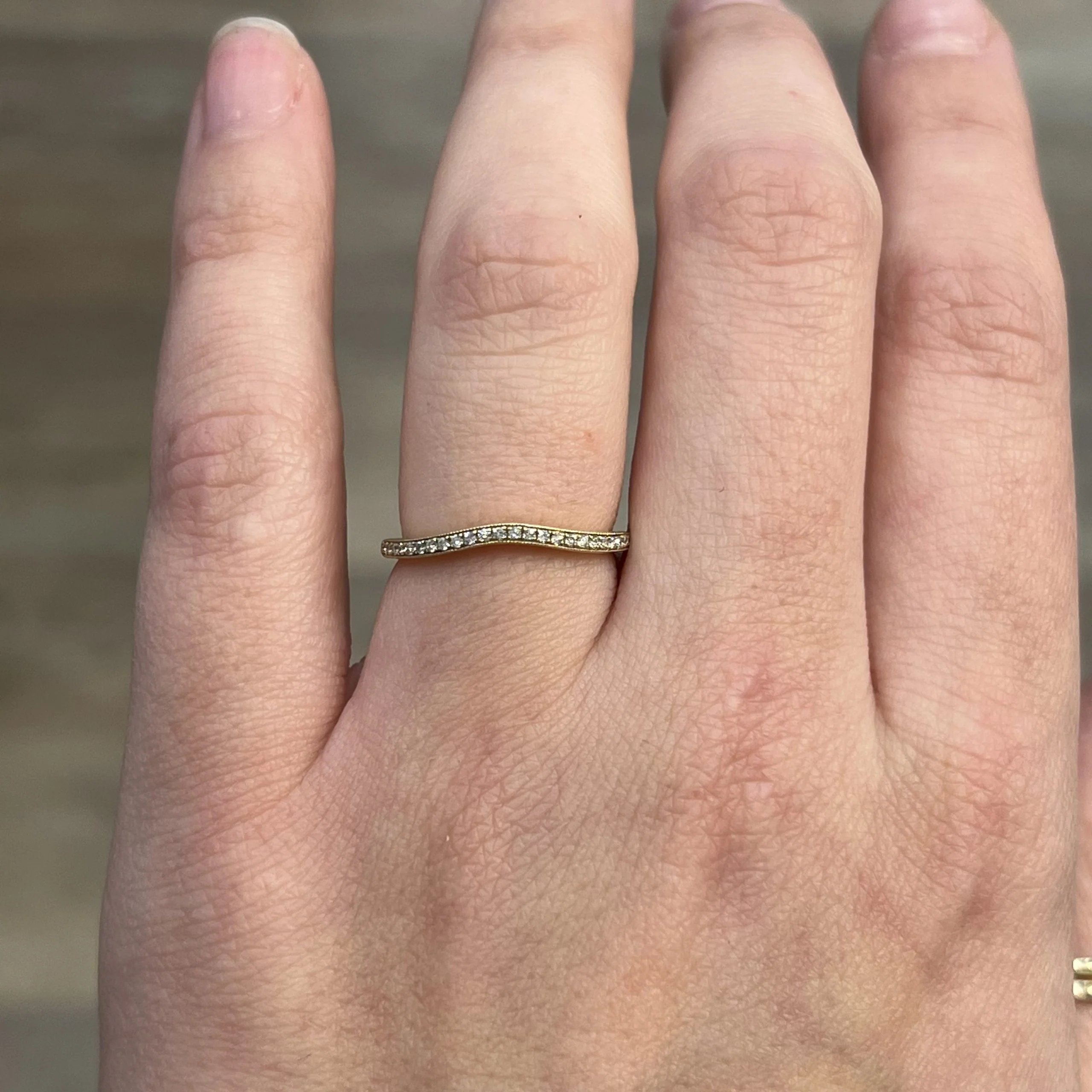 Contoured Milgrain Diamond Wedding Band in 14k Yellow Gold - Image 6