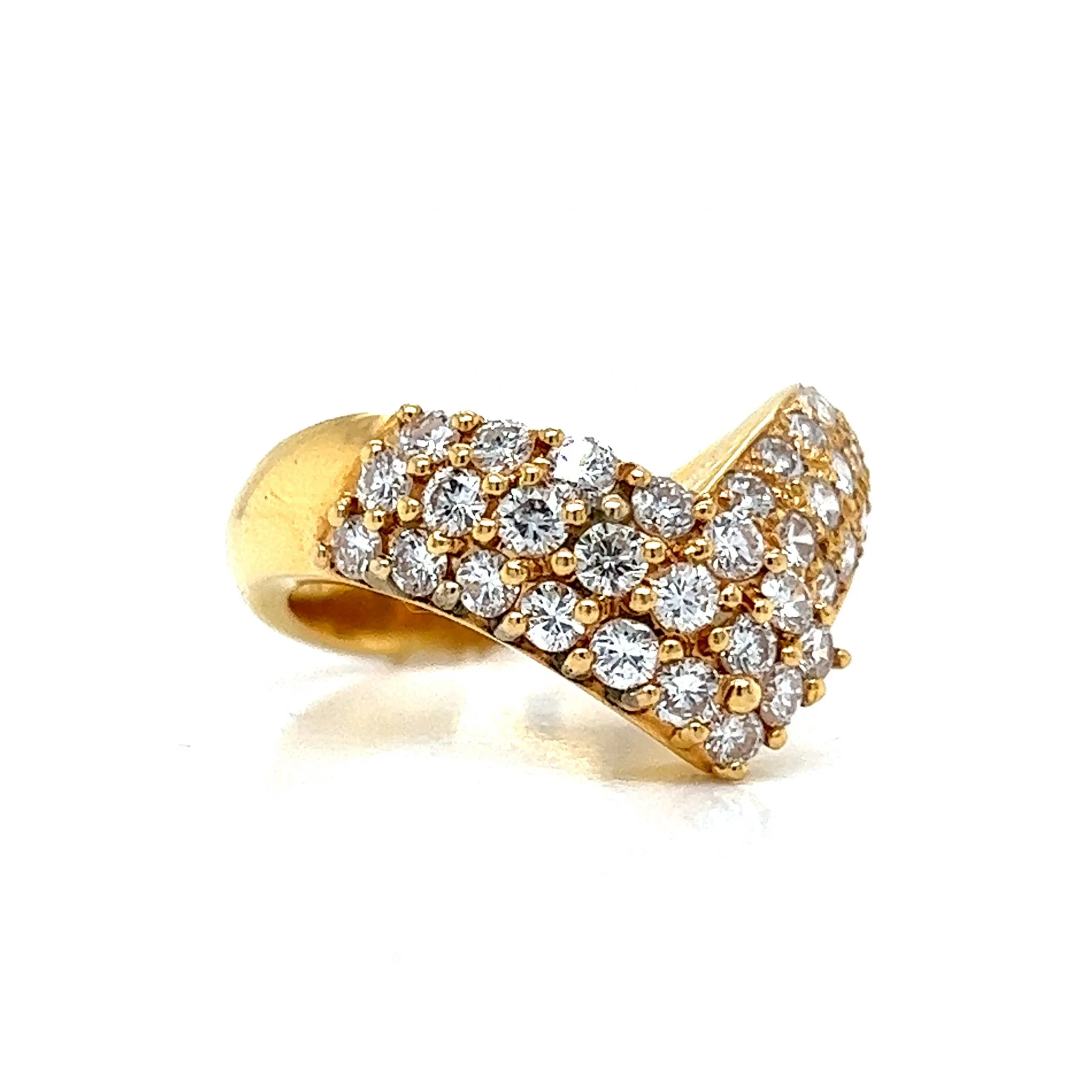 Contoured Pave Diamond Cocktail Ring 18k Yellow Gold - Image 3