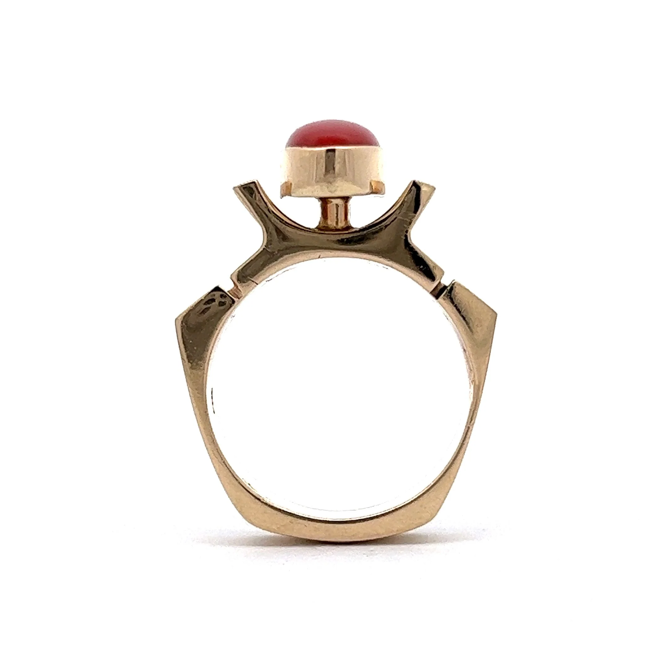 Vintage Mid-Century Coral Right Hand Ring in 14k Yellow Gold - Image 4