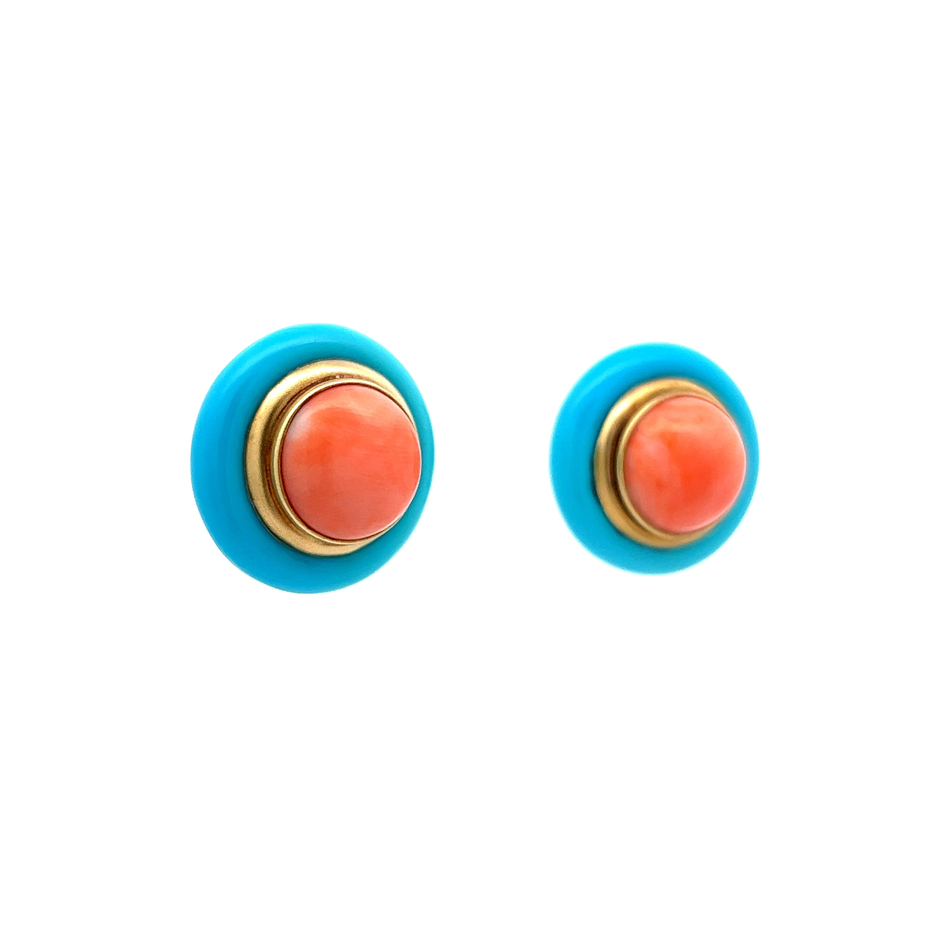 Vintage Coral & Turquoise Earrings in 14k Yellow Gold - Image 3