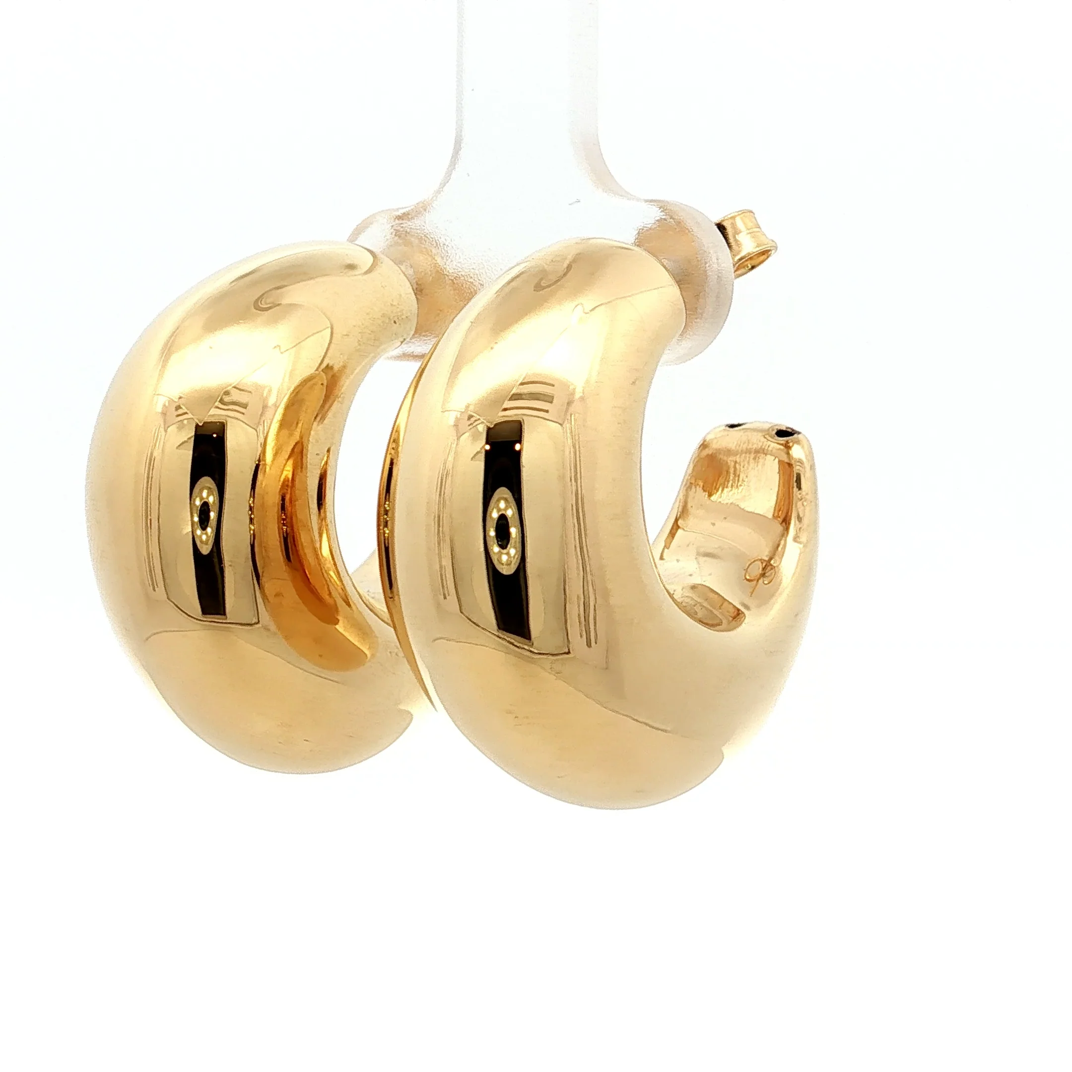 Crescent Moon Puffy Hoop Earrings in 14k Yellow Gold - Image 2