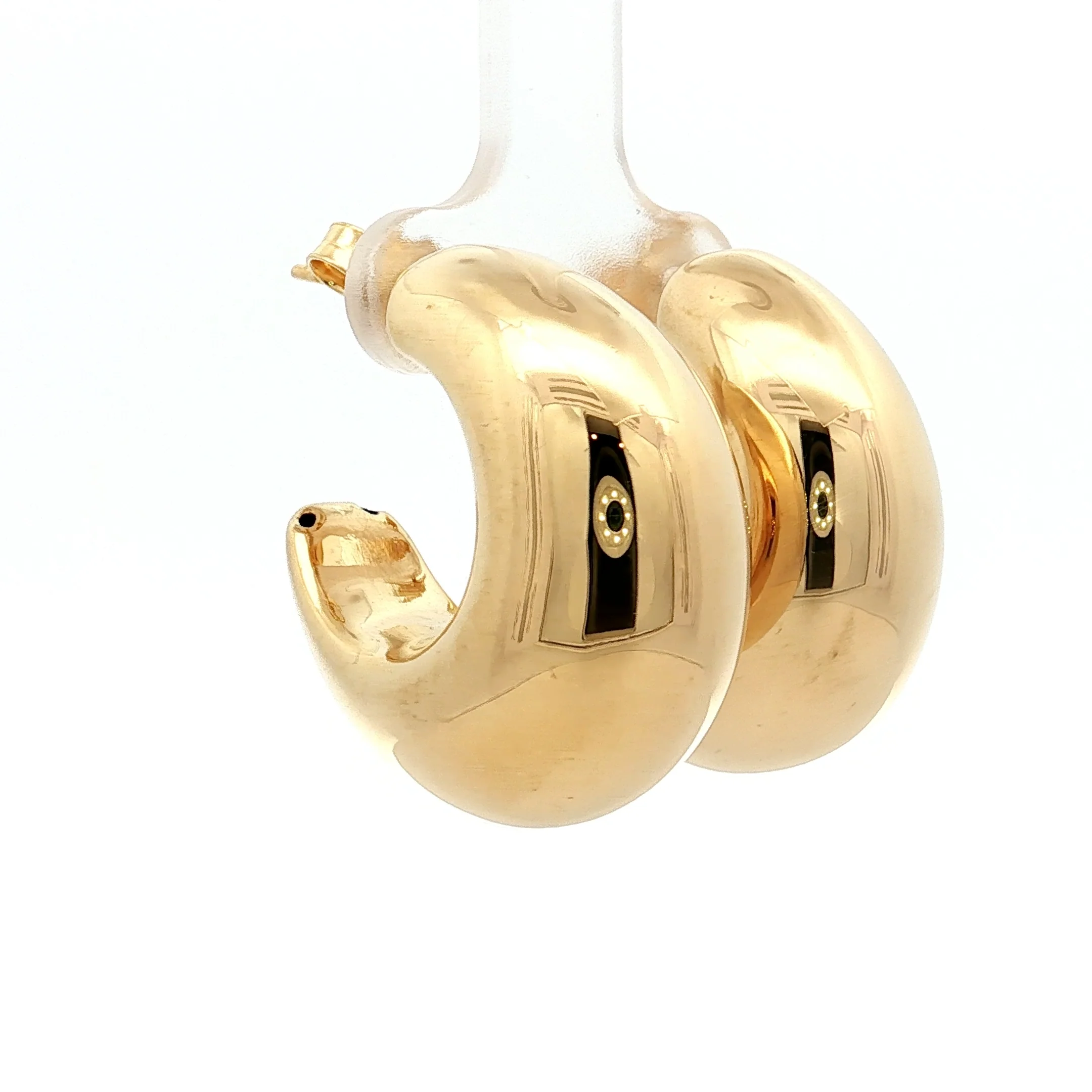 Crescent Moon Puffy Hoop Earrings in 14k Yellow Gold - Image 3
