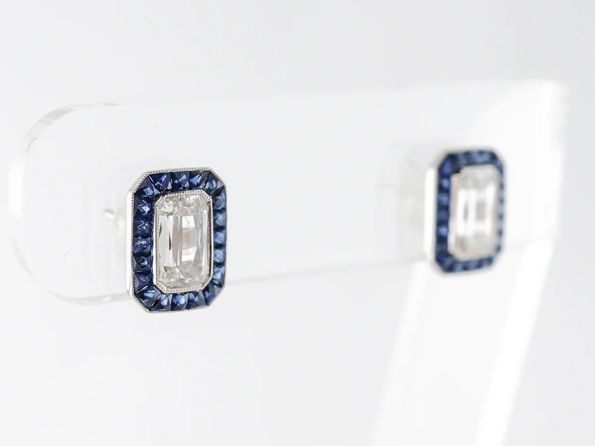 Crisscut Diamond Earrings w/ Sapphire Accents Platinum - Image 2