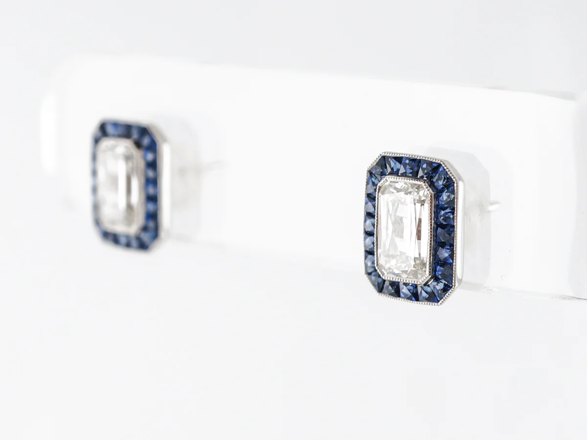 Crisscut Diamond Earrings w/ Sapphire Accents Platinum - Image 3