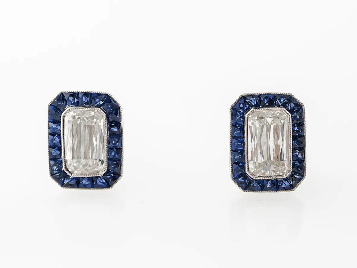 Crisscut Diamond Earrings w/ Sapphire Accents Platinum - Image 4