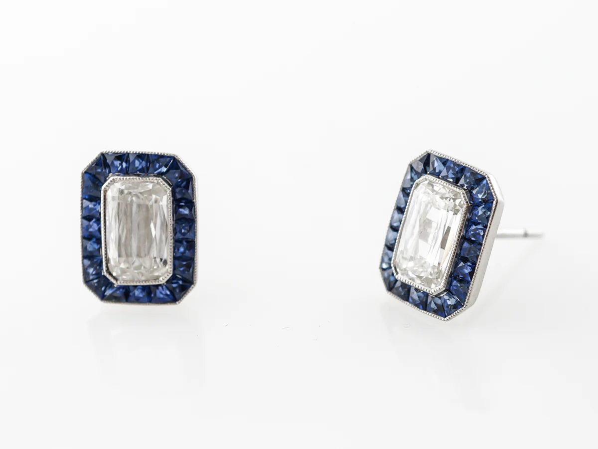 Crisscut Diamond Earrings w/ Sapphire Accents Platinum - Image 5