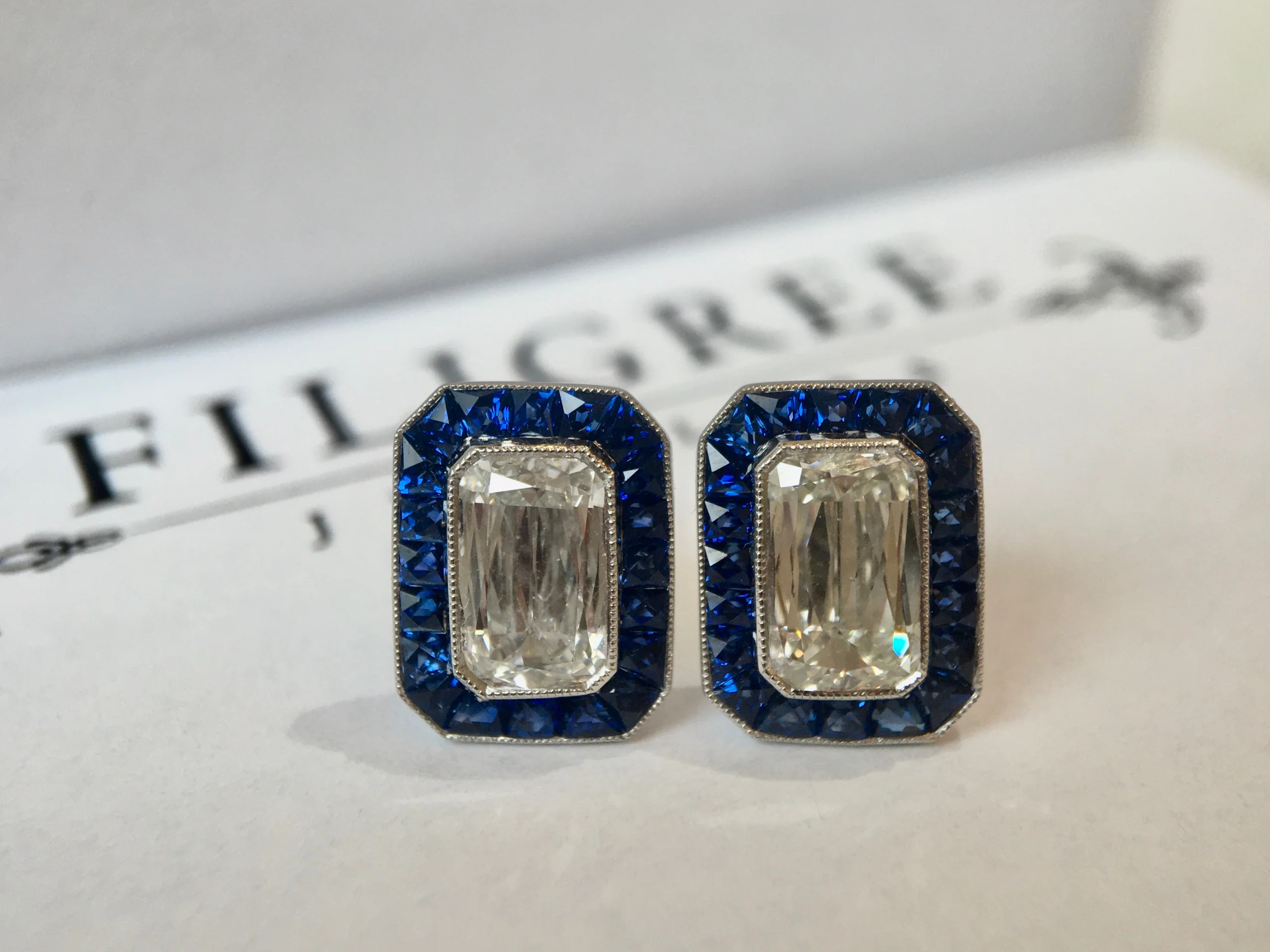 Crisscut Diamond Earrings w/ Sapphire Accents Platinum - Image 6