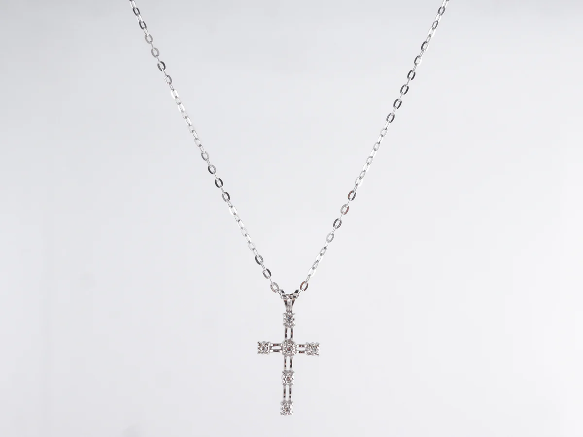Cross Necklace w/ Single Cut Diamonds in 14K White Gold