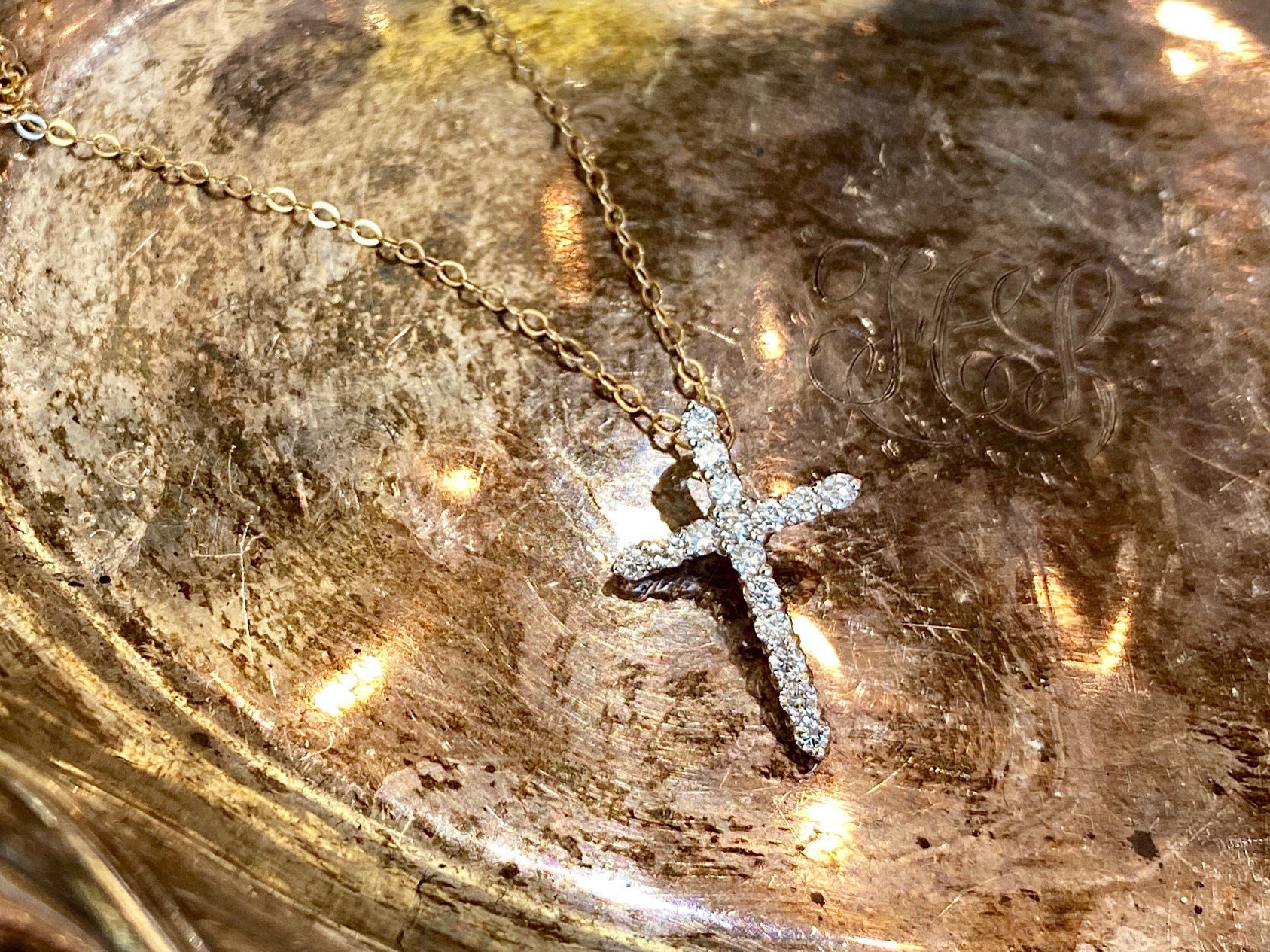 Cross Pendant w/ Diamonds in 14k White Gold - Image 3