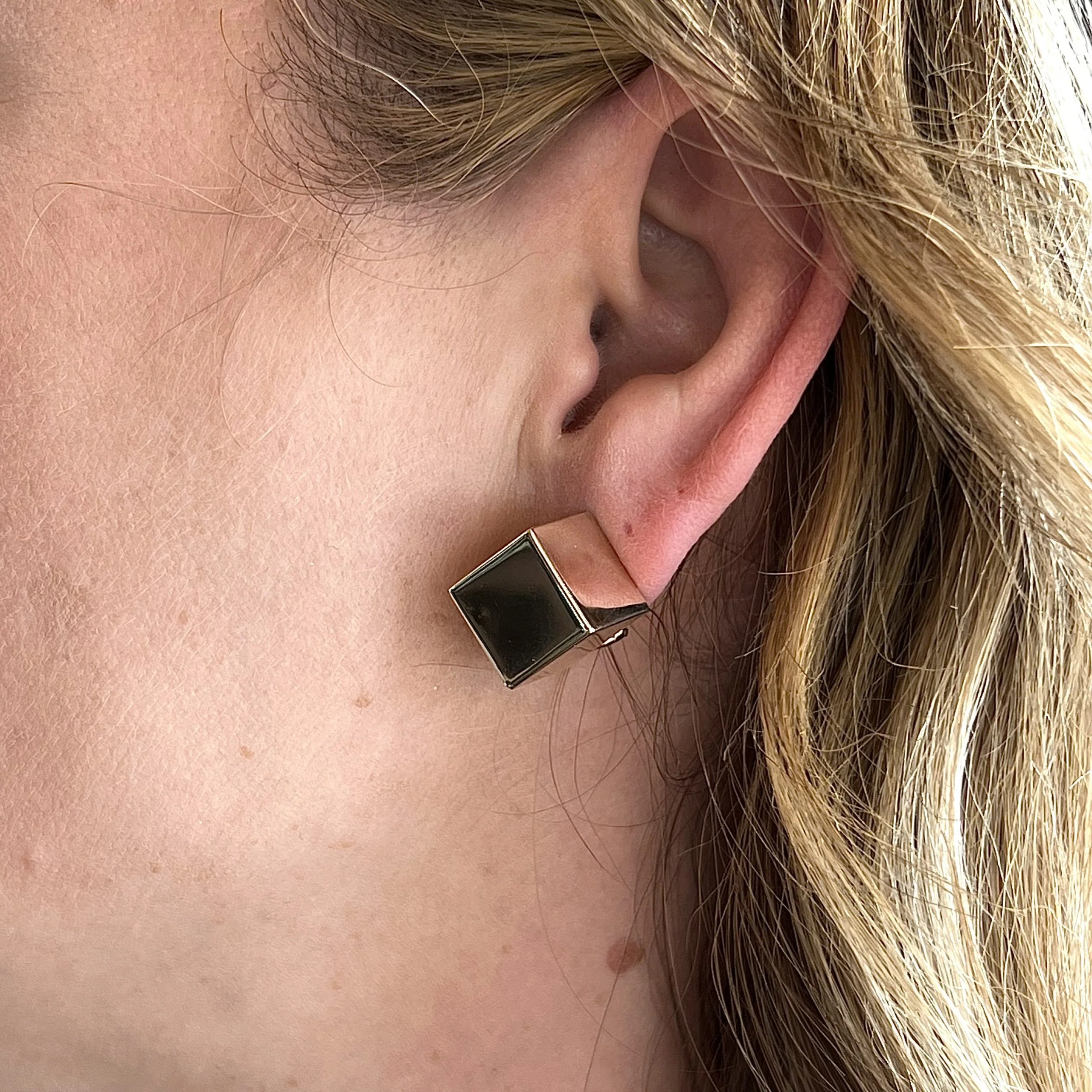 Cube Stud Earrings in 14k Yellow Gold - Image 4