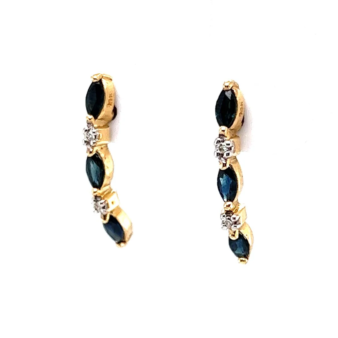Curved Bar Sapphire & Diamond Earrings in 14k Yellow Gold - Image 2